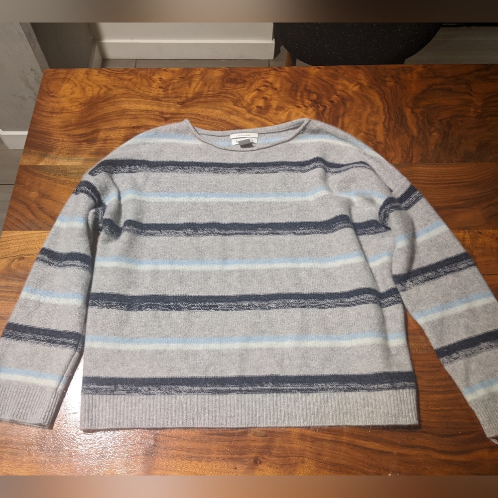 Nordstrom Signature - Cashmere Drop Shoulder Sweater | Size XL | Blue Stripes